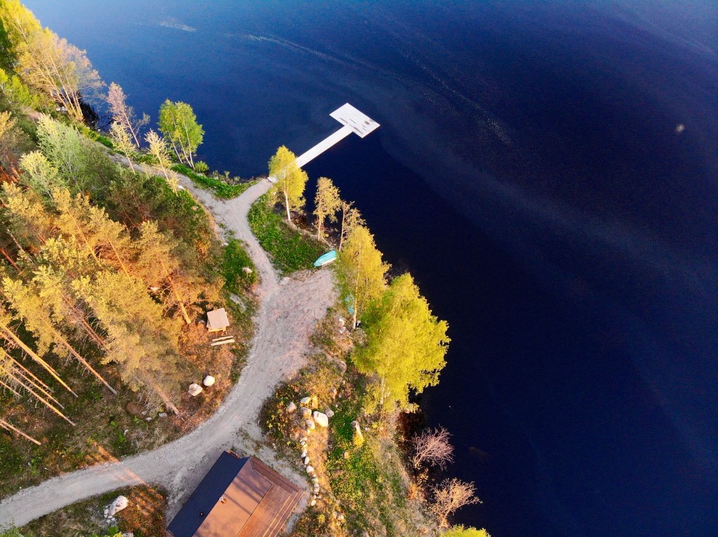 Aerial view of the private pier and lake